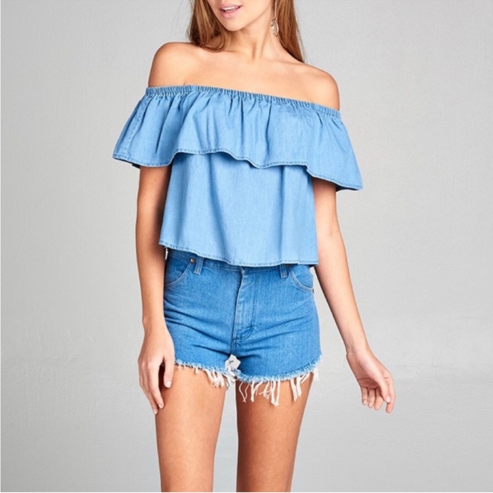 Chambray Ruffle Top - Picture 1 of 5